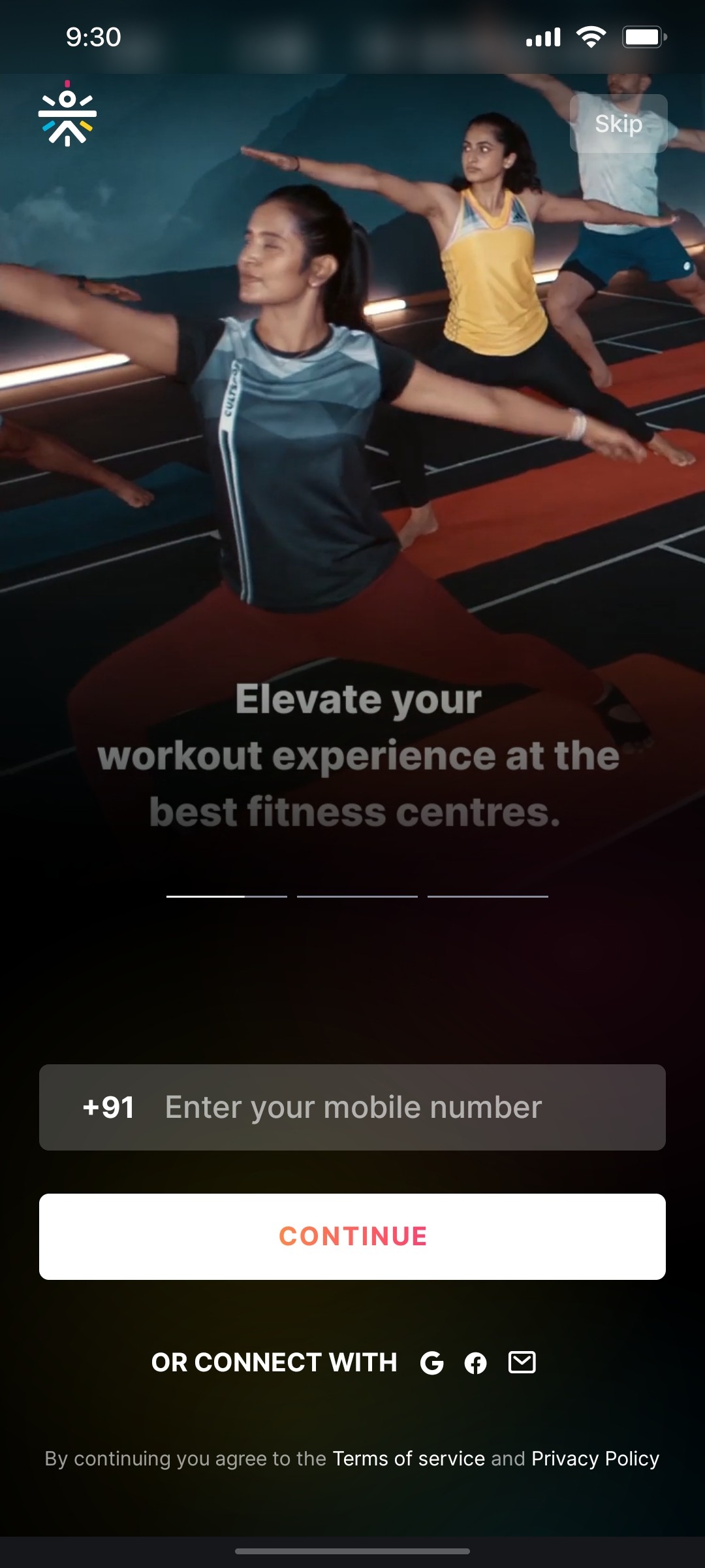 Cult.fit App  Continue Screen 1