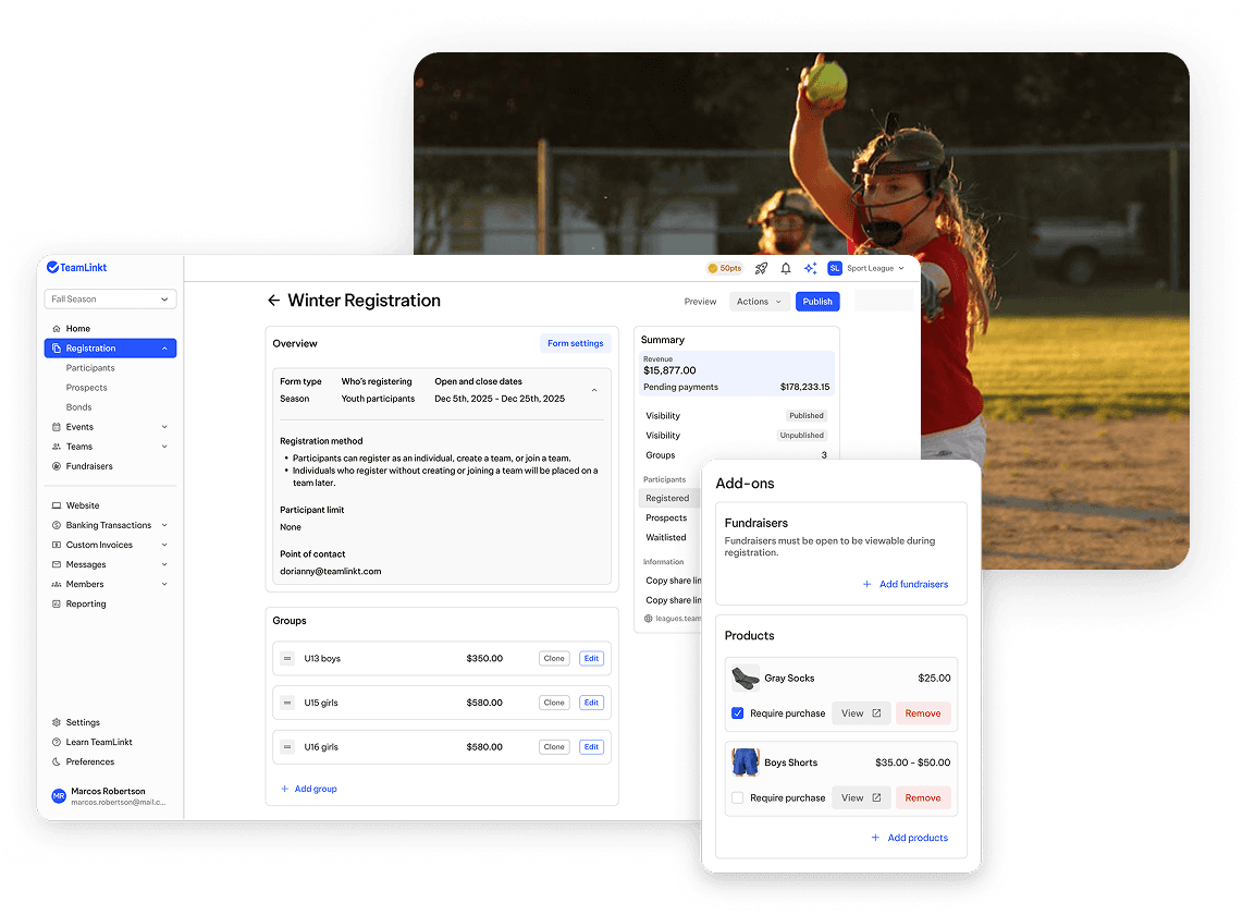 TeamLinkt's Softball Registration Forms & Software Tool