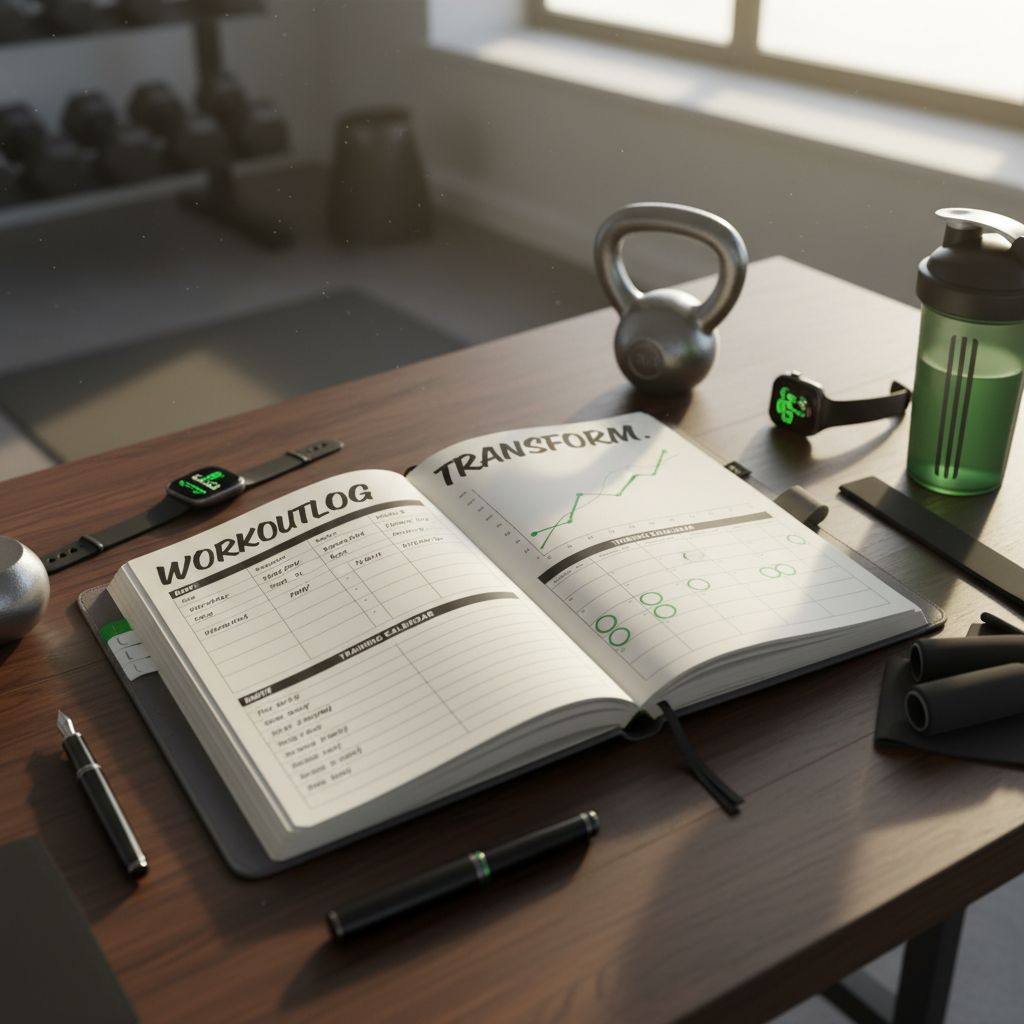 Workout tracking journal showing long-term 6 day split progress and planning