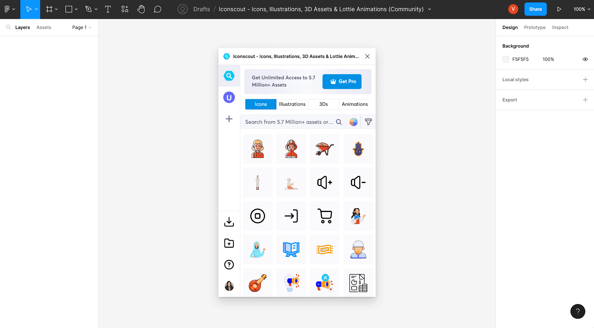 browsing icons and illustrations via Icon scout figma plugin
