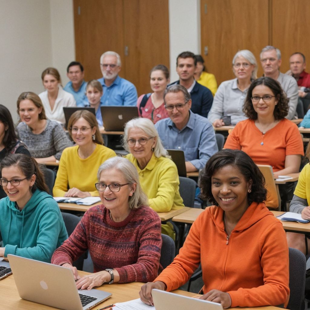 different people in a lecture hall