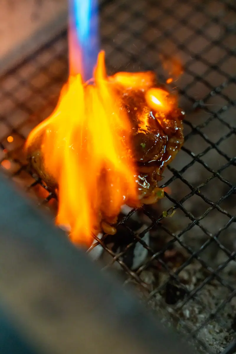 Dressage d’un plat gastronomique au feu de bois par le chef Wilfried Romain – LAVA Paris