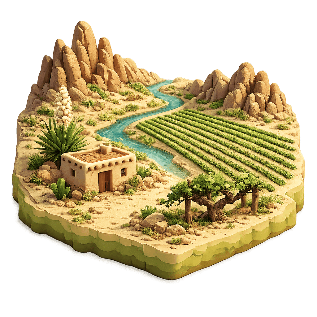 Artistic illustration of the Mesilla Valley wine region.