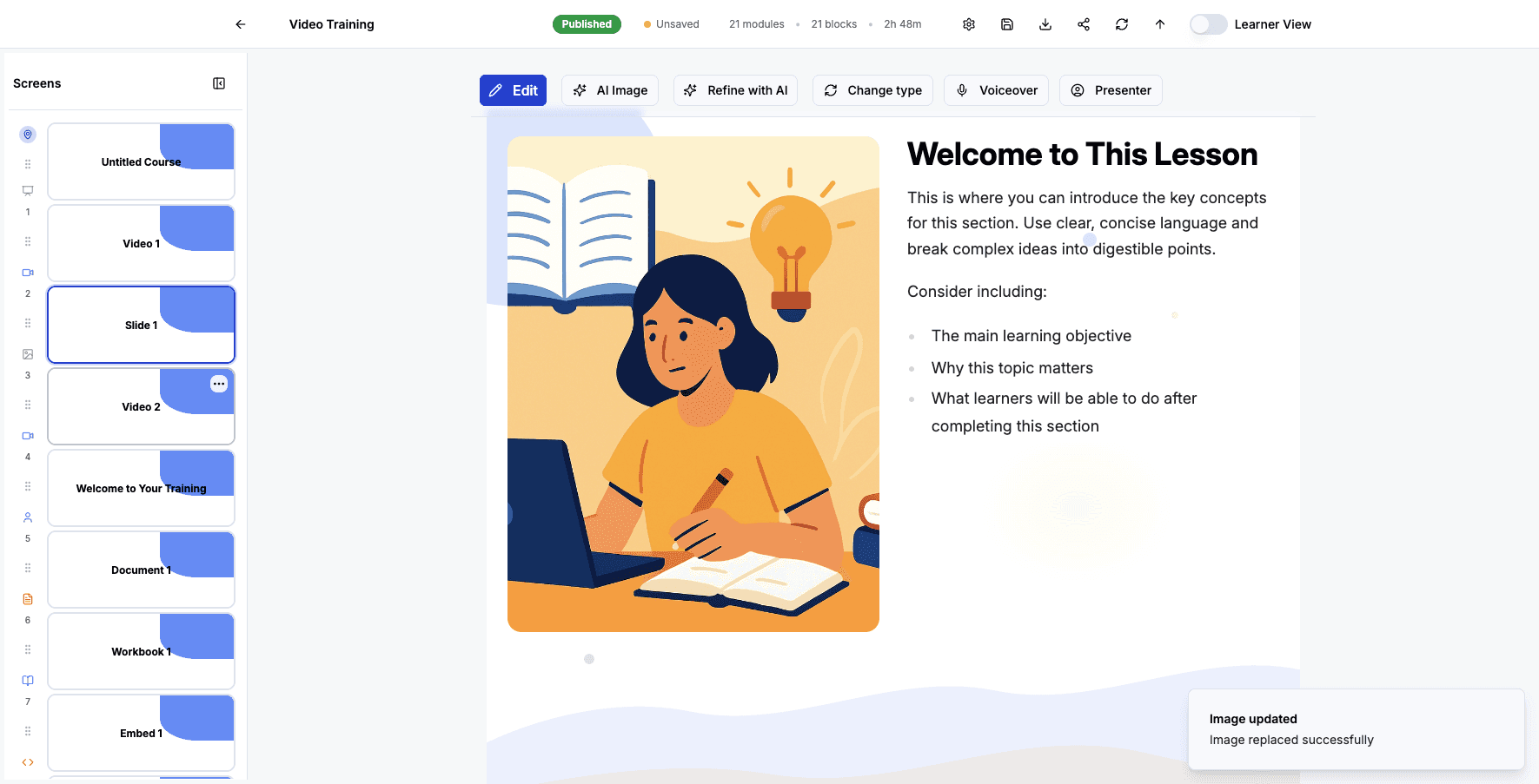 Click the Video 2 screen to edit this second video content block.