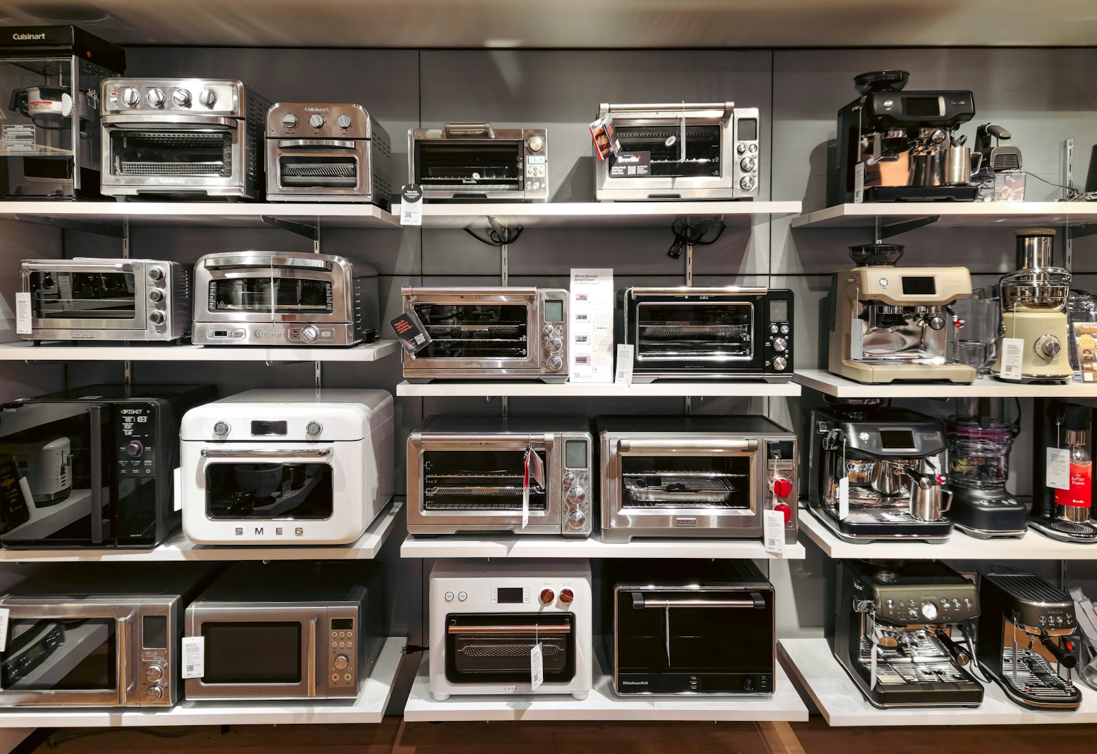 Kitchen appliances on a retail shelf