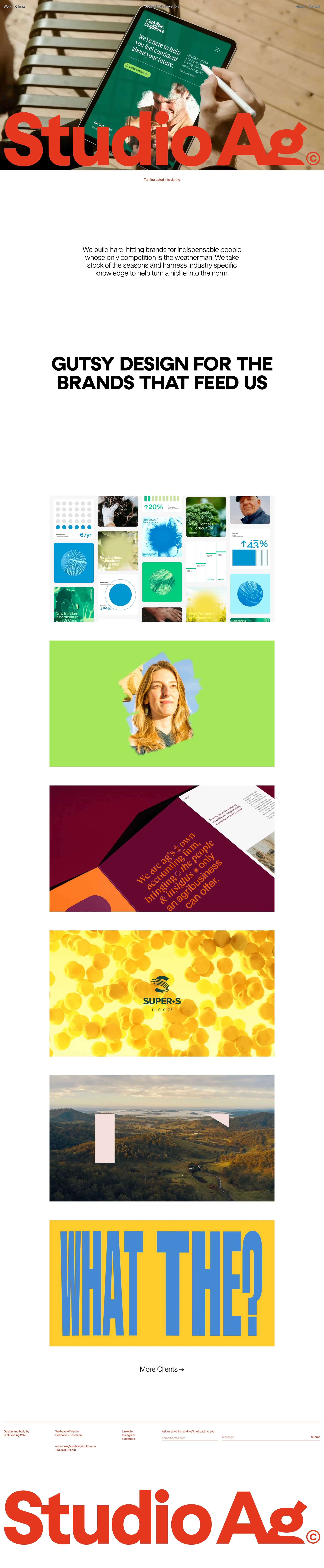Studio Agriculture portfolio page screenshot showcasing Advertising and Design design