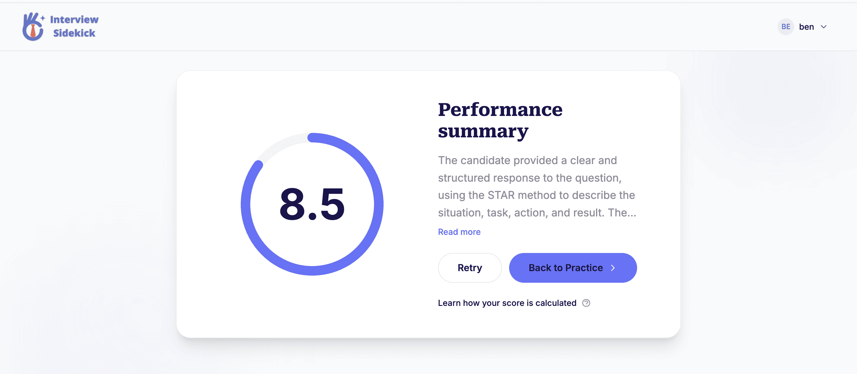 Interview preparation score card