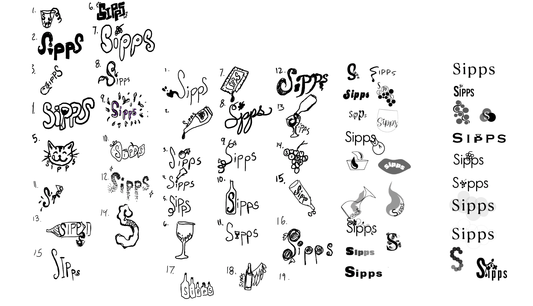 Initial logo sketches and explorations