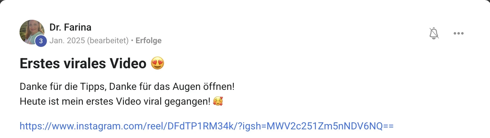 Erfahrungsbericht KI Creator Akademie: Farinas erstes Instagram-Video geht viral
