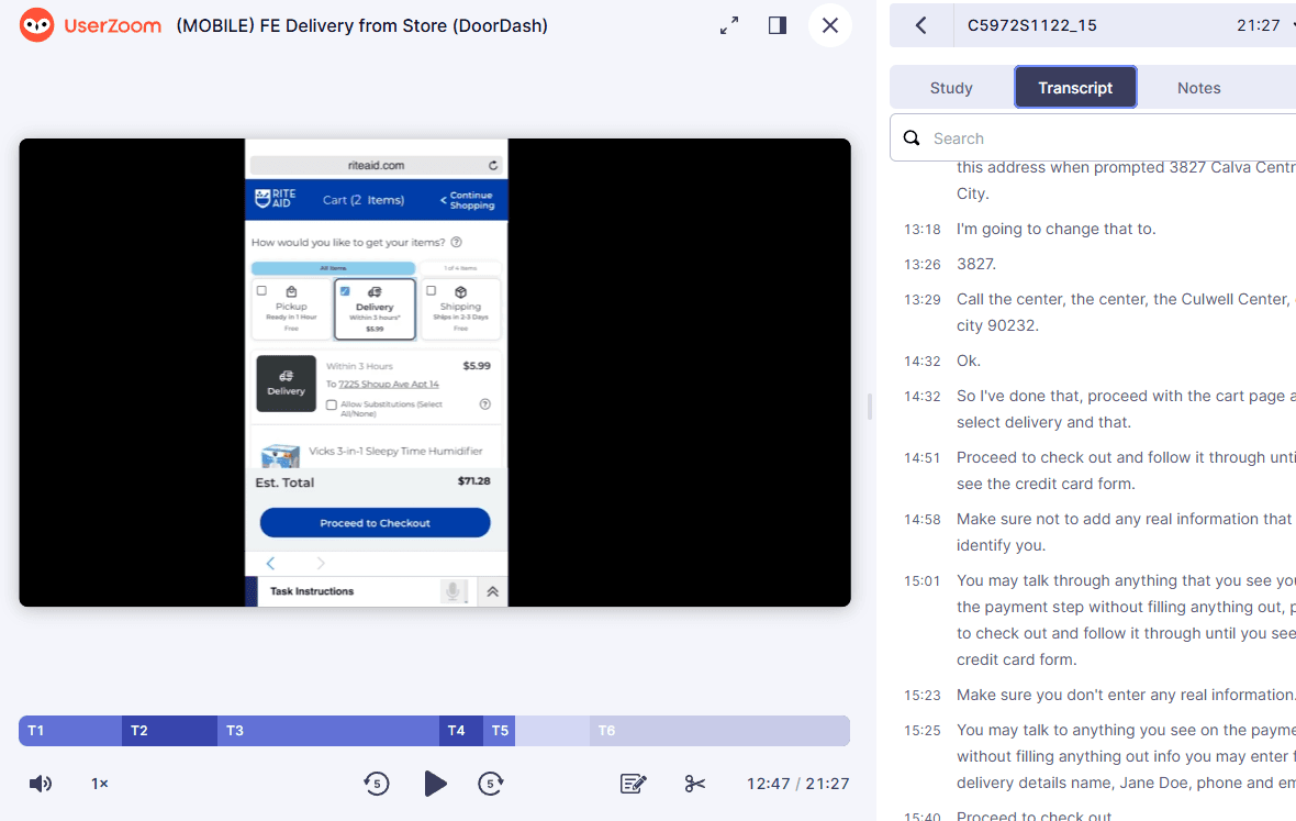 A screenshot of a UserZoom interview