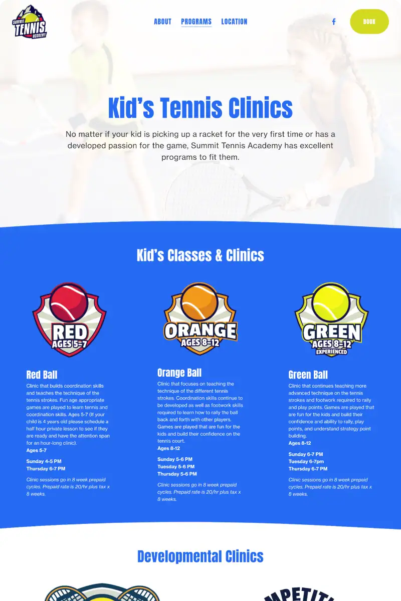 Summit Tennis Academy Tiers