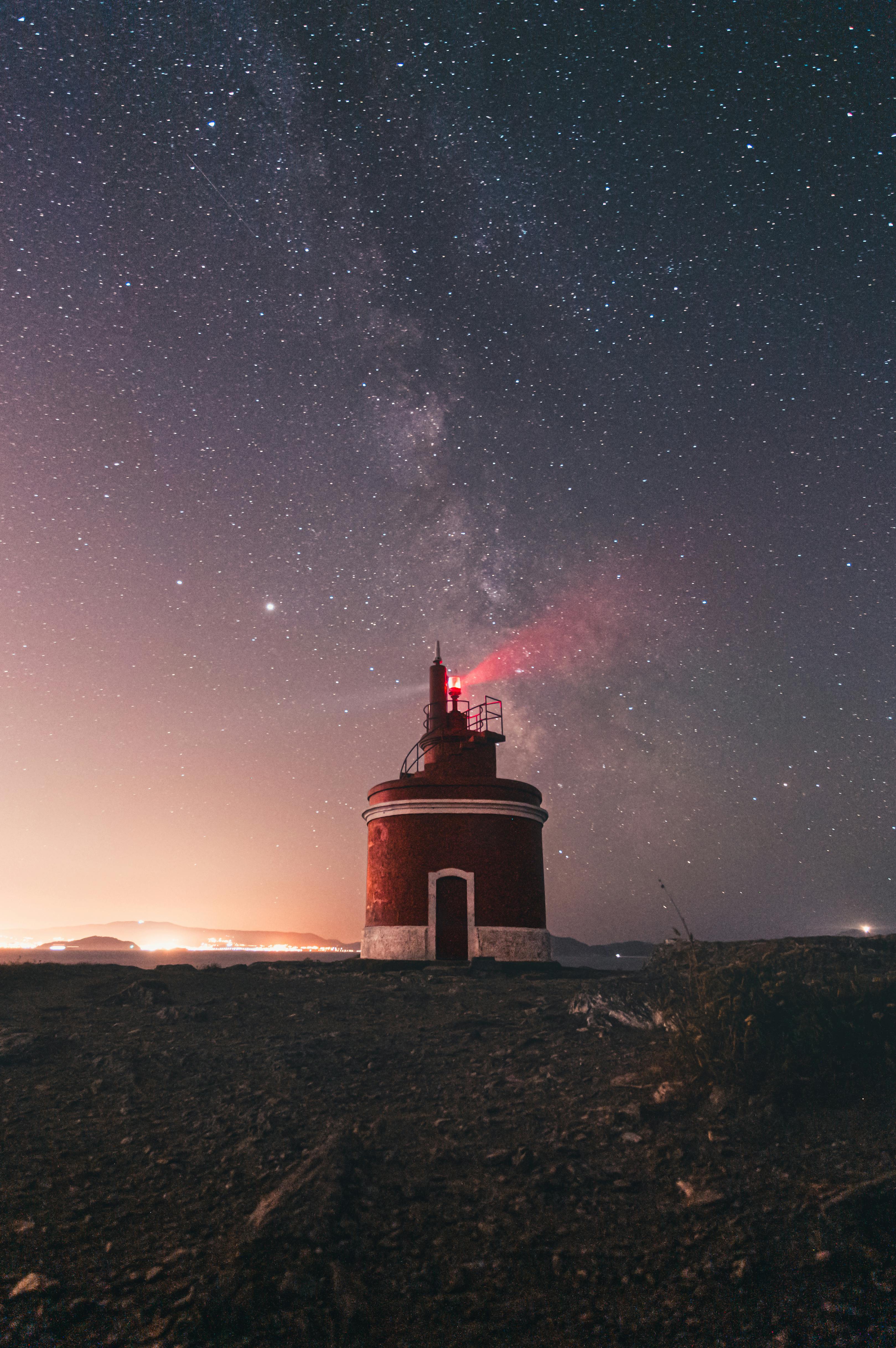 Lighthouse with a star filled sky backdrop