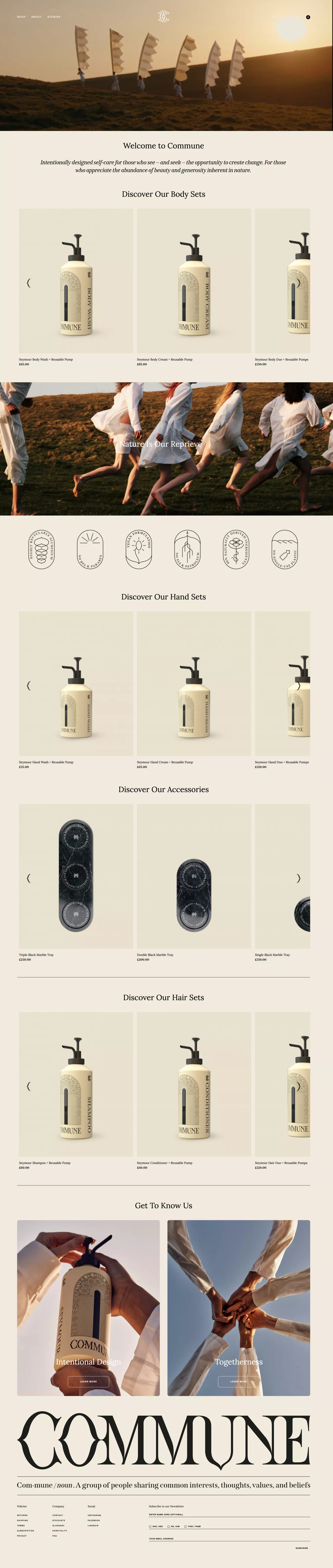Commune - Sustainable Self Care– Commune ecommerce page screenshot showcasing Beauty and Ecommerce design