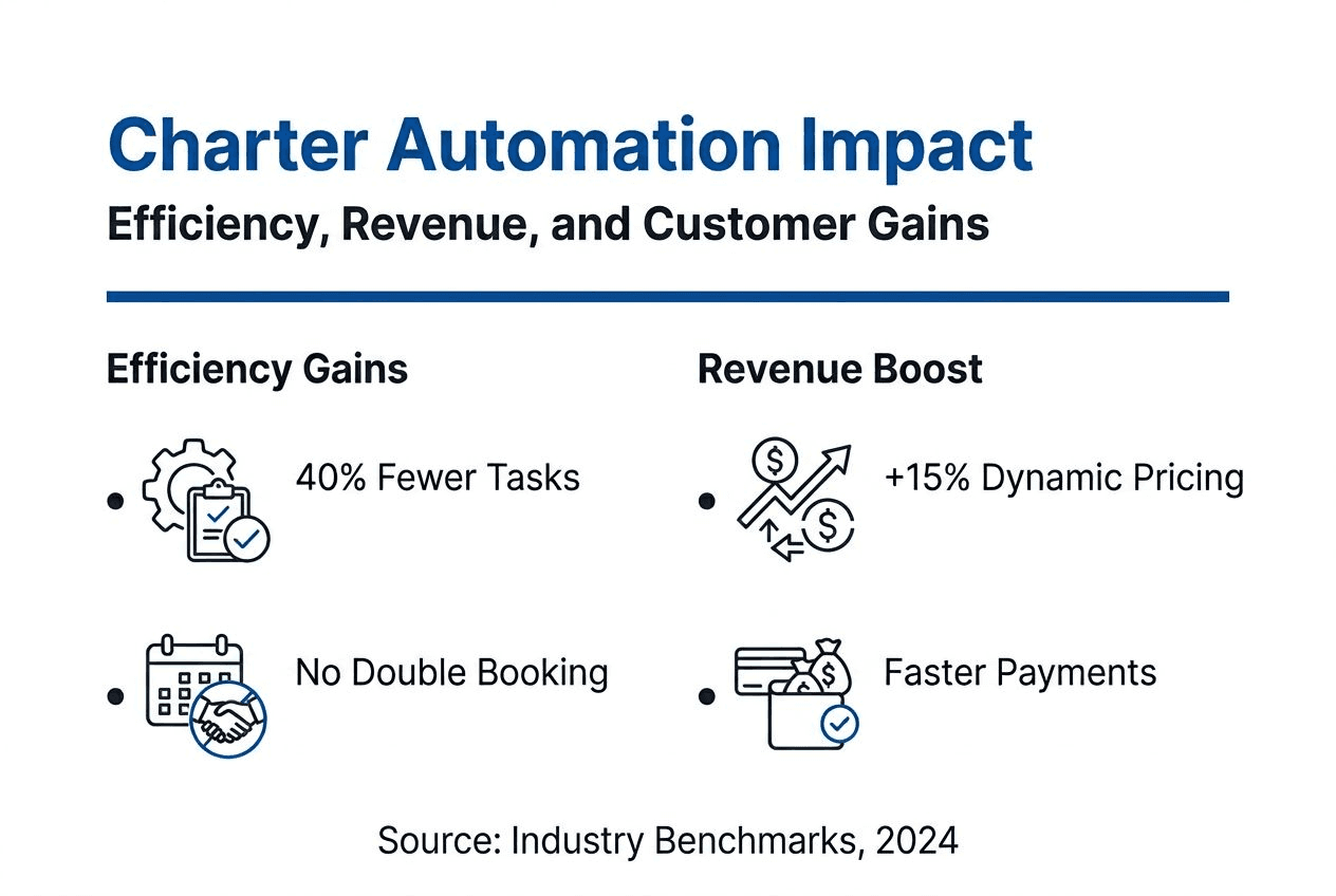 Infographic summarizing charter booking automation benefits