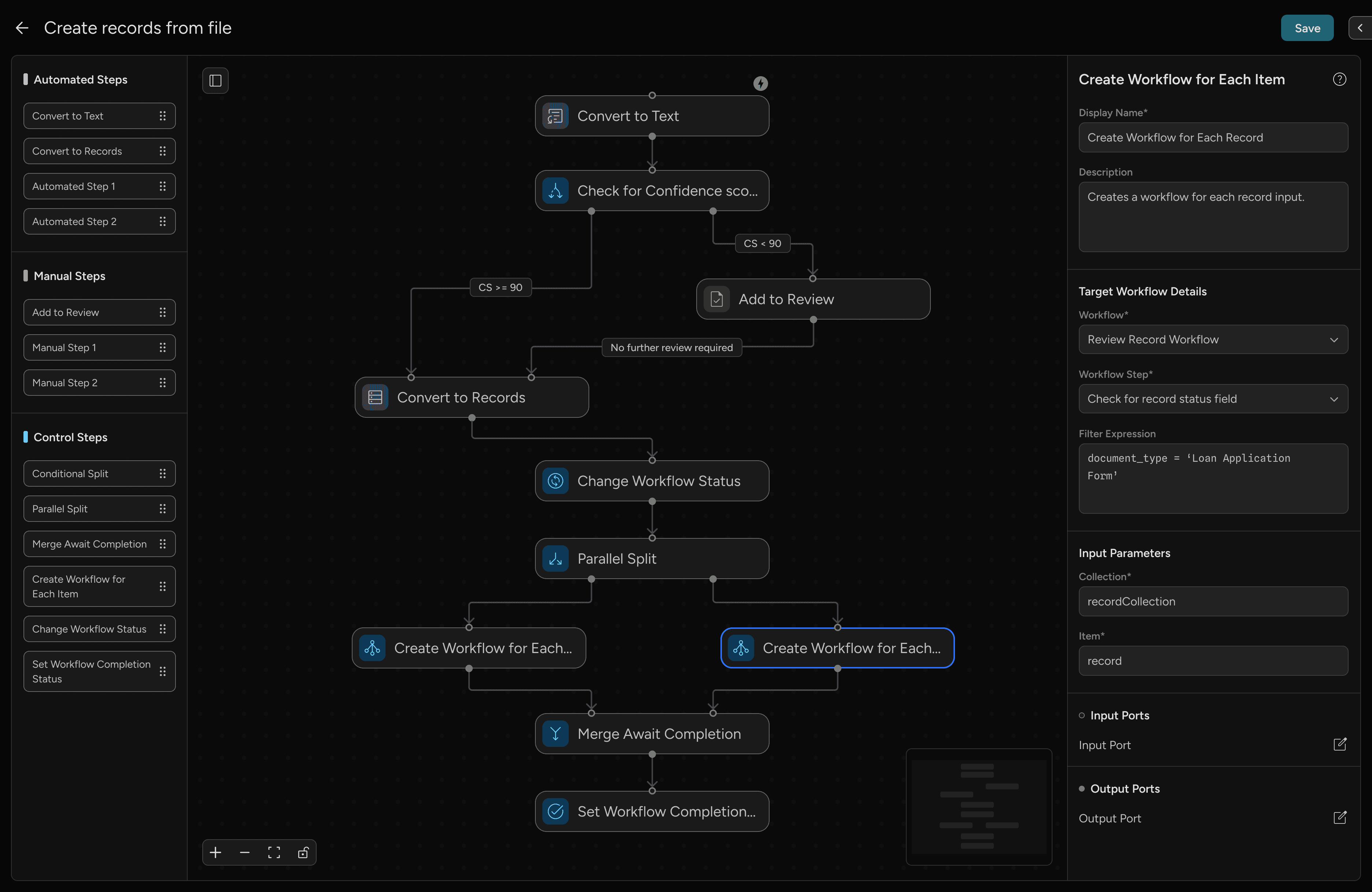 Grid view showing ongoing step with mixed sub-task statuses