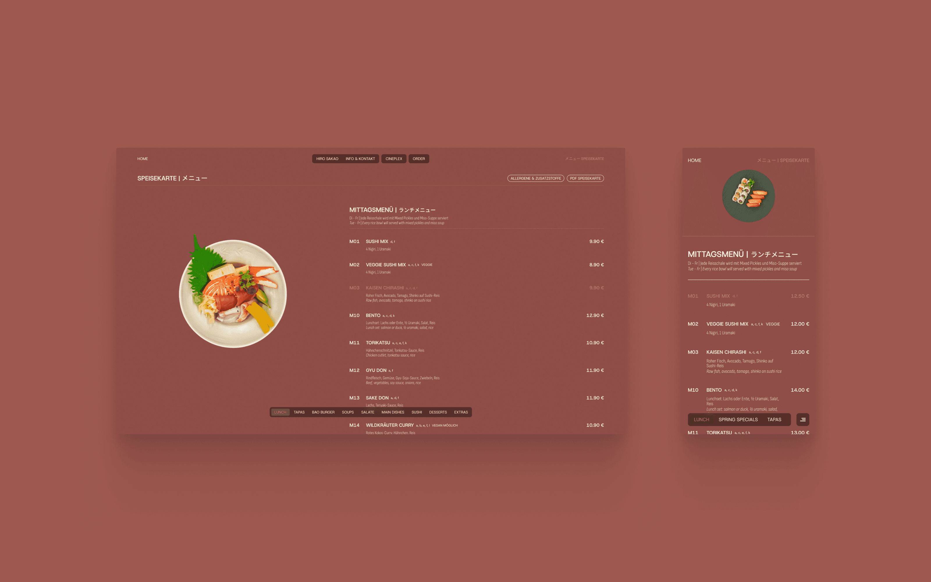 NOMU operator workspace with analytics and dish editing panel