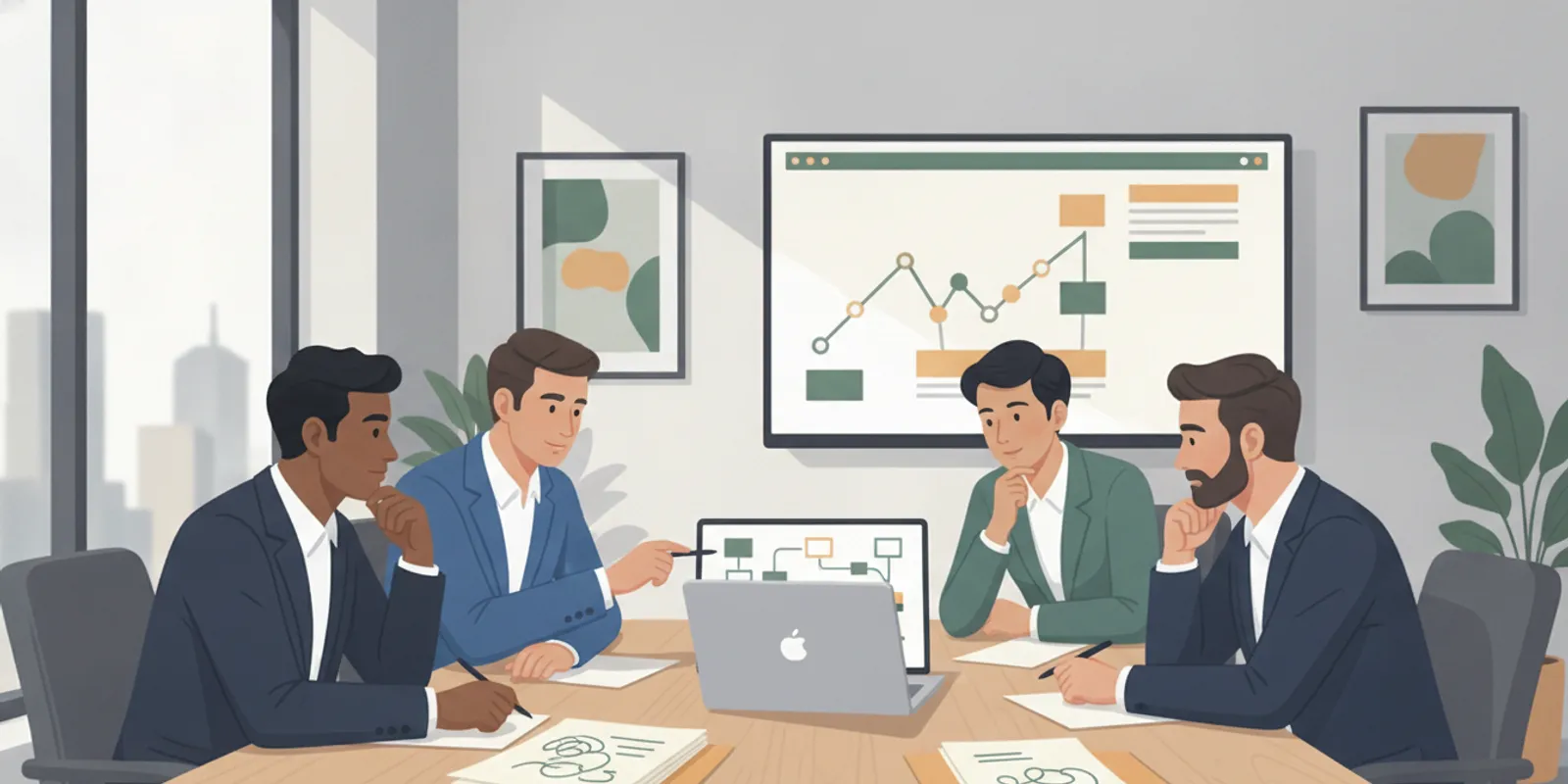 Finance leaders reviewing planning requirements together in a conference room
