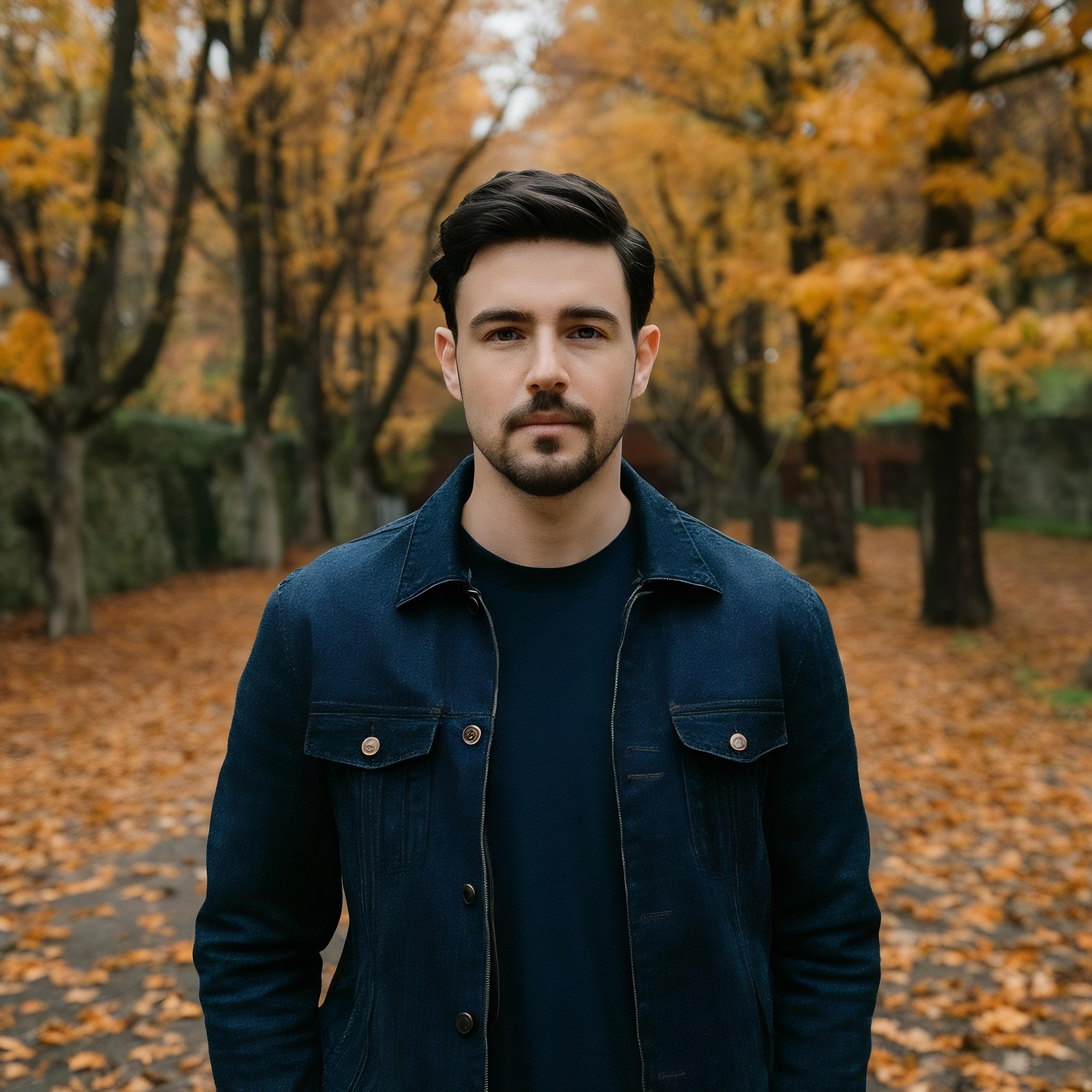 Editorial male portrait with dramatic split lighting and minimalist fashion aesthetic.