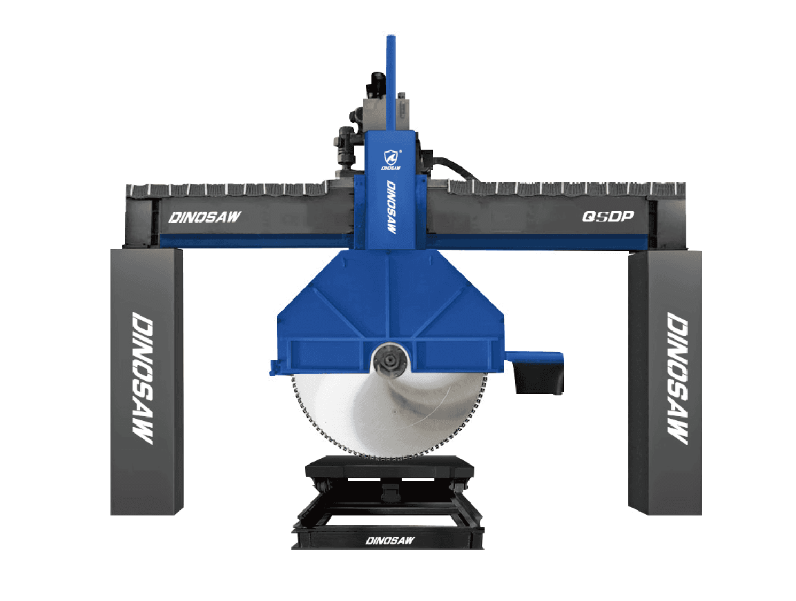 Dinosaw Bridge Single-Blade Stone Cutting Machine designed for precision block trimming, featuring a user-friendly interface, robust structure, and high stability, equipped with a hydraulic slider for high lifting speed and durability.