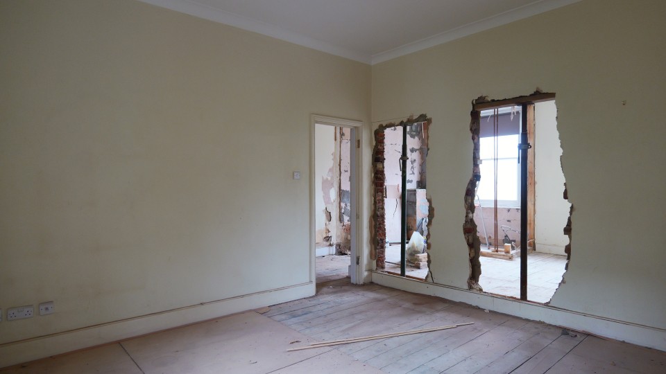 Room reconfiguration during HMO conversion with new openings prepared for layout changes