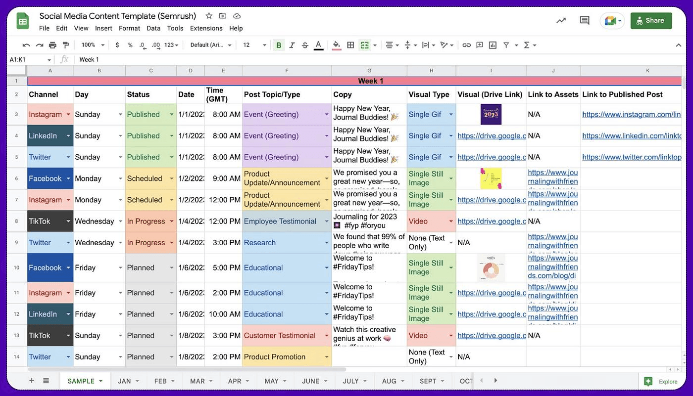 Social Media Content Planner Sheet