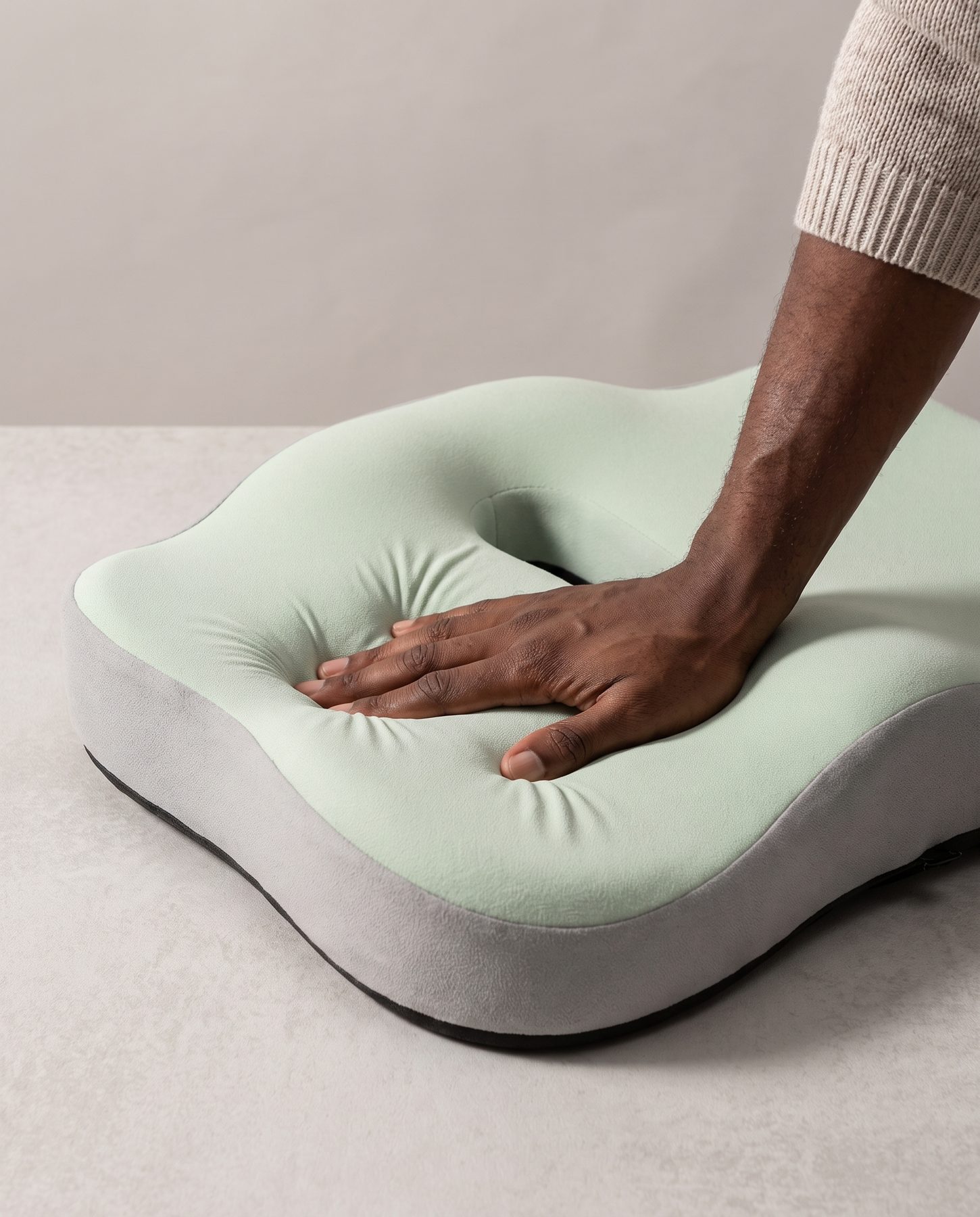 The press test: slow-rebound memory foam gives way slowly, then fills back in when you lift your hand.