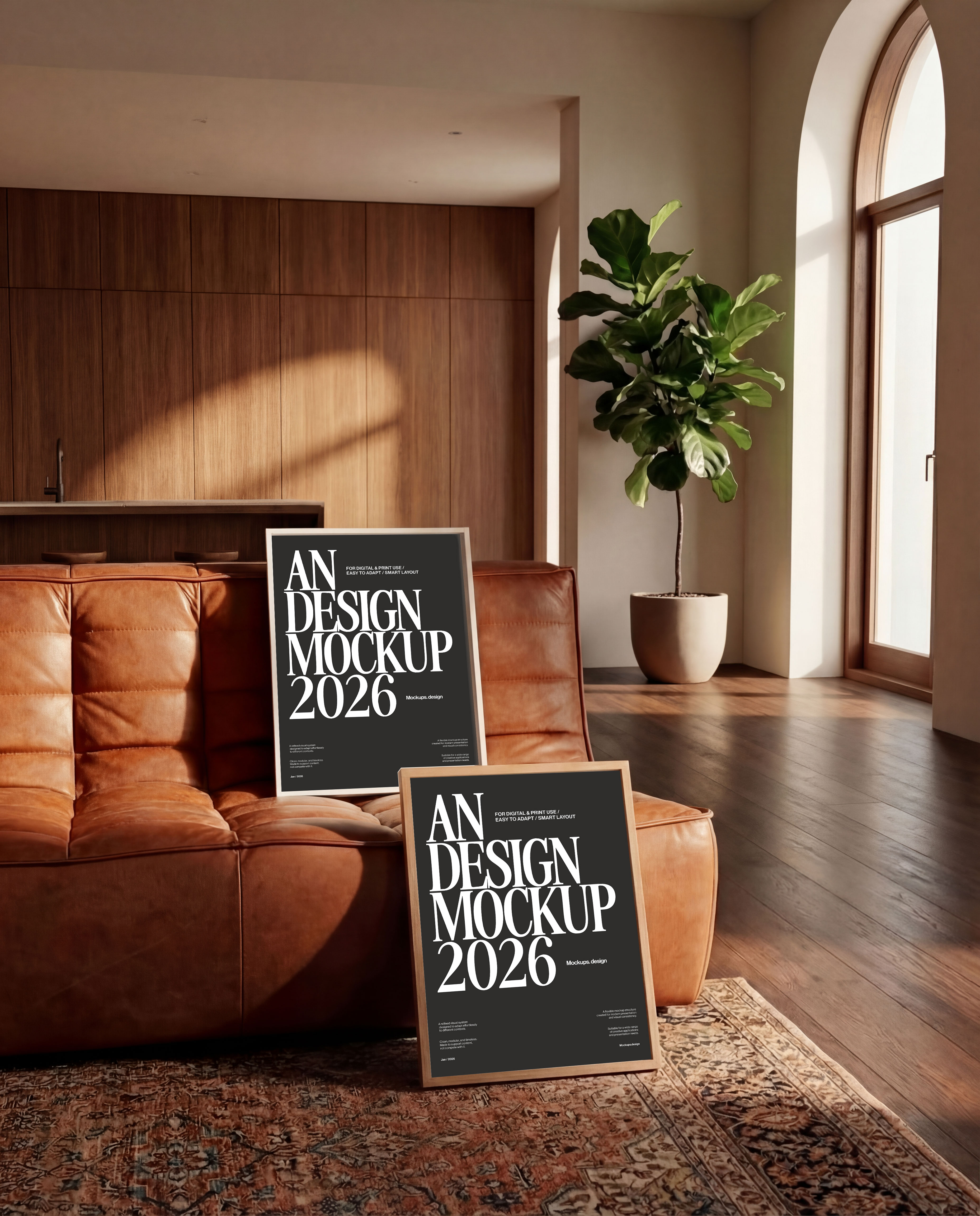 Poster mockup on sofa, lifestyle interior scene