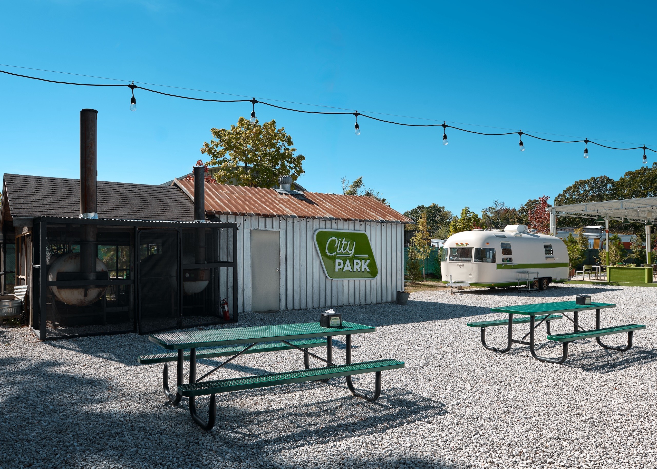 City Park outdoor restaurant and bar smokehouse in Fayetteville, AR