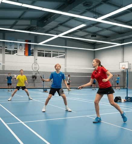two young boys are playing tennis on a court