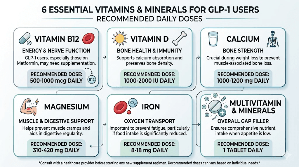 Recommended vitamin and mineral doses for GLP-1 medication users