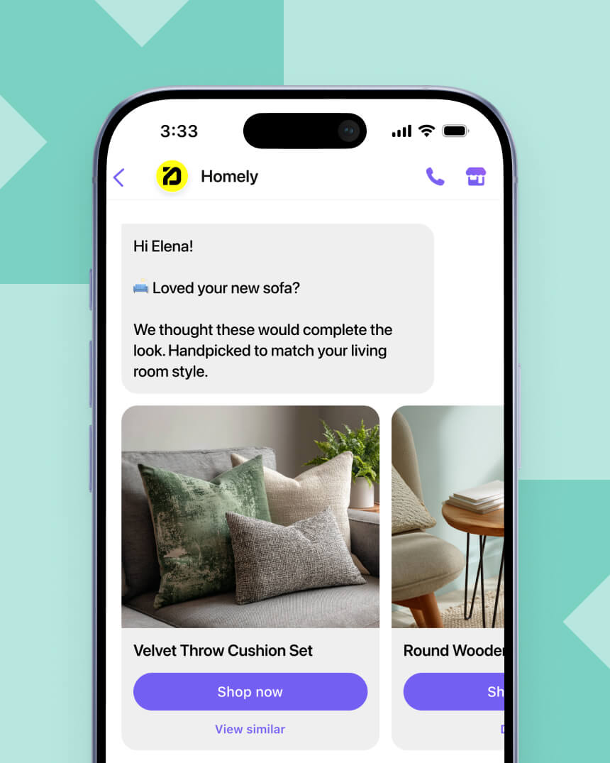 Viber messaging campaign showcasing a personalized  product recommendation message from a home and garden e-commerce store.