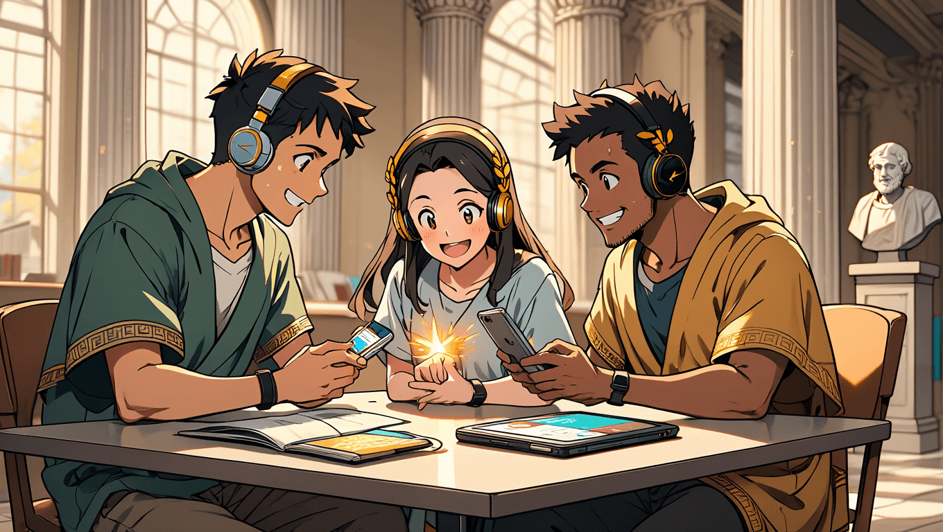 Group of happy students collaborating on a project in a modern library