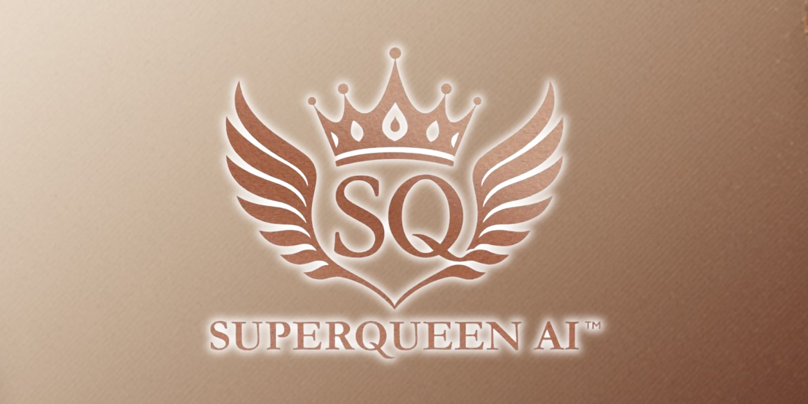 the SuperQueen AI logo with a crown, wings, and "SQ" initials, symbolizing women's empowerment in AI.