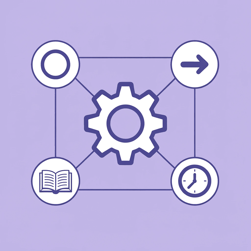 Central AI digital worker icon connected to surrounding business functions representing interconnected automation across departments