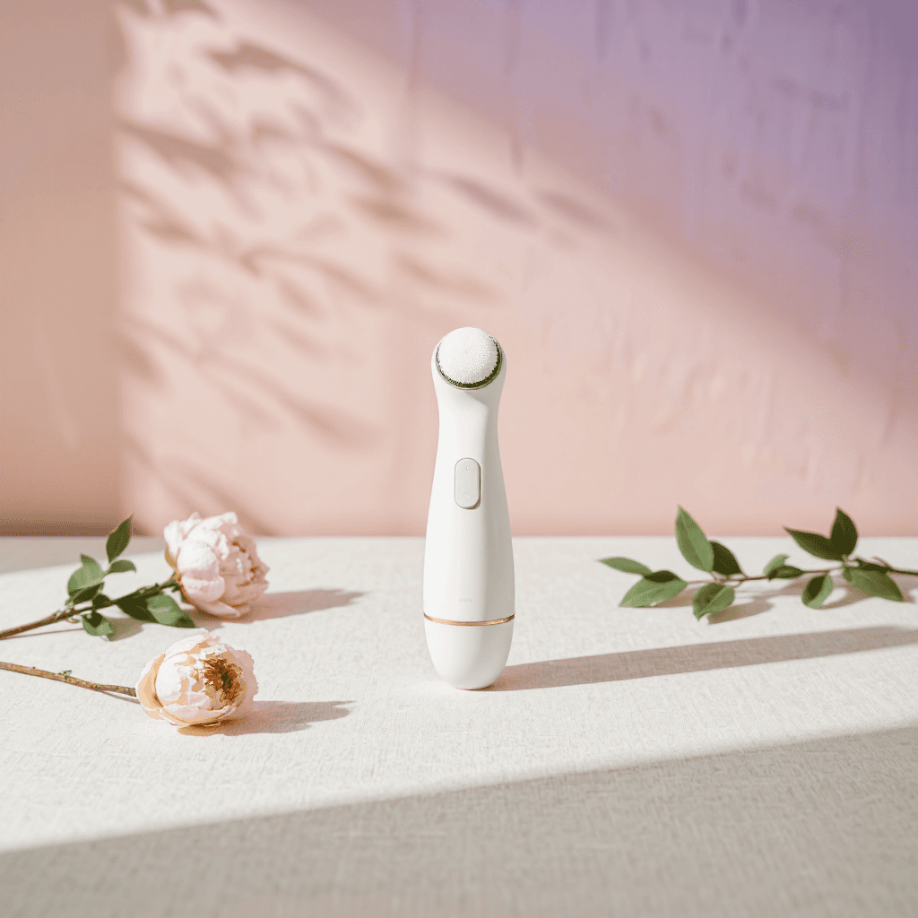 product photography of a facial cleansing device with a detachable handle