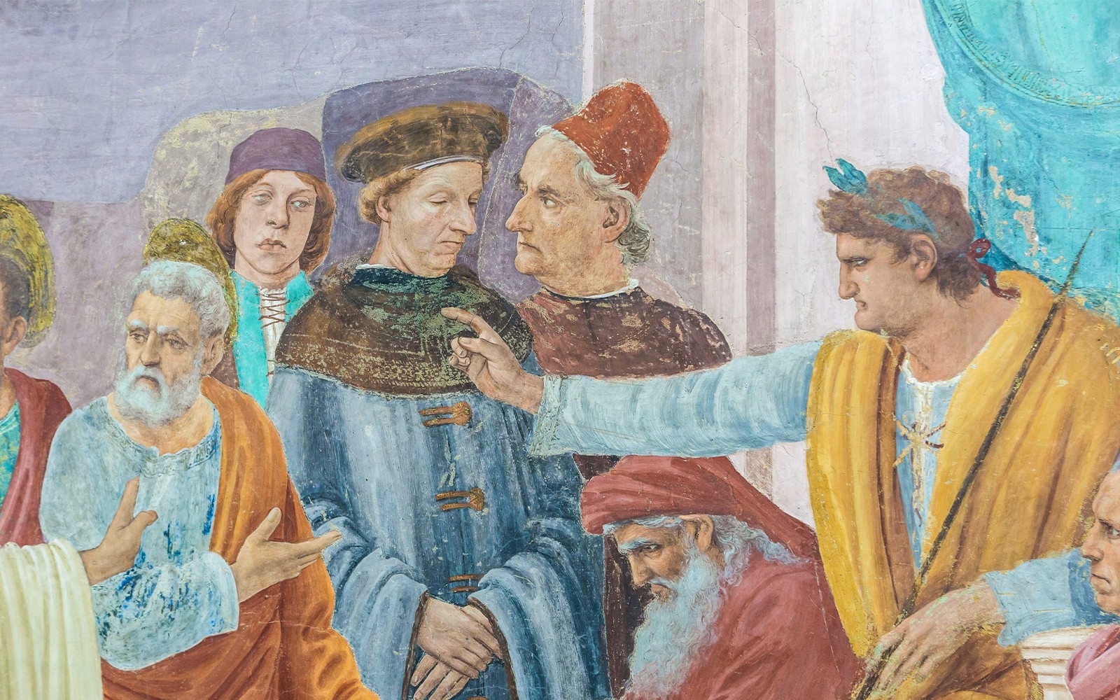 Freski przedstawiające biblijne sceny w Kaplicy Brancacci we Florencji, Włochy.