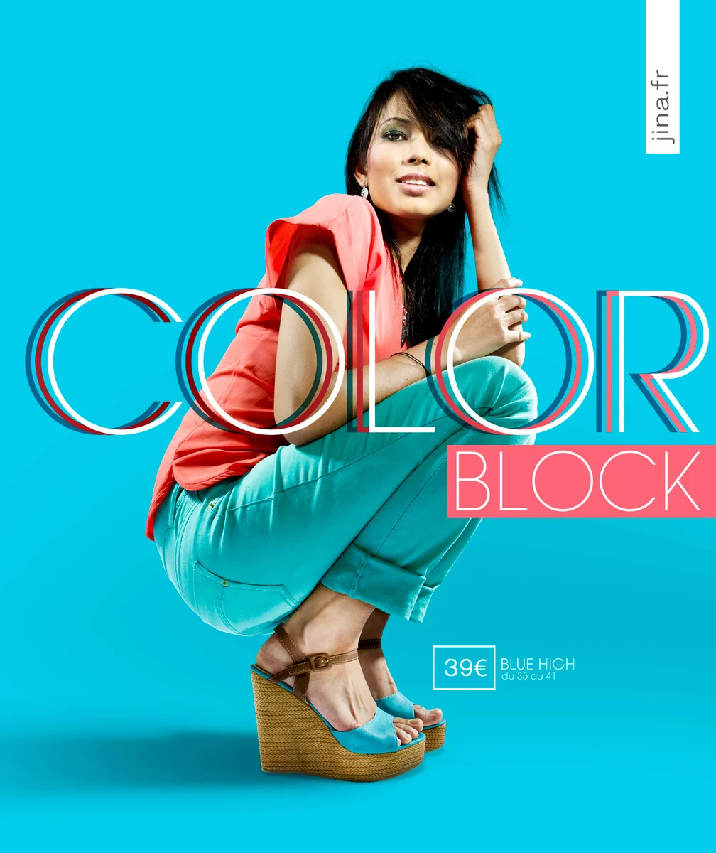 Publicité Jina Color Block — Mannequin en tenue vive et colorée | Photographe David Dijoux, 974