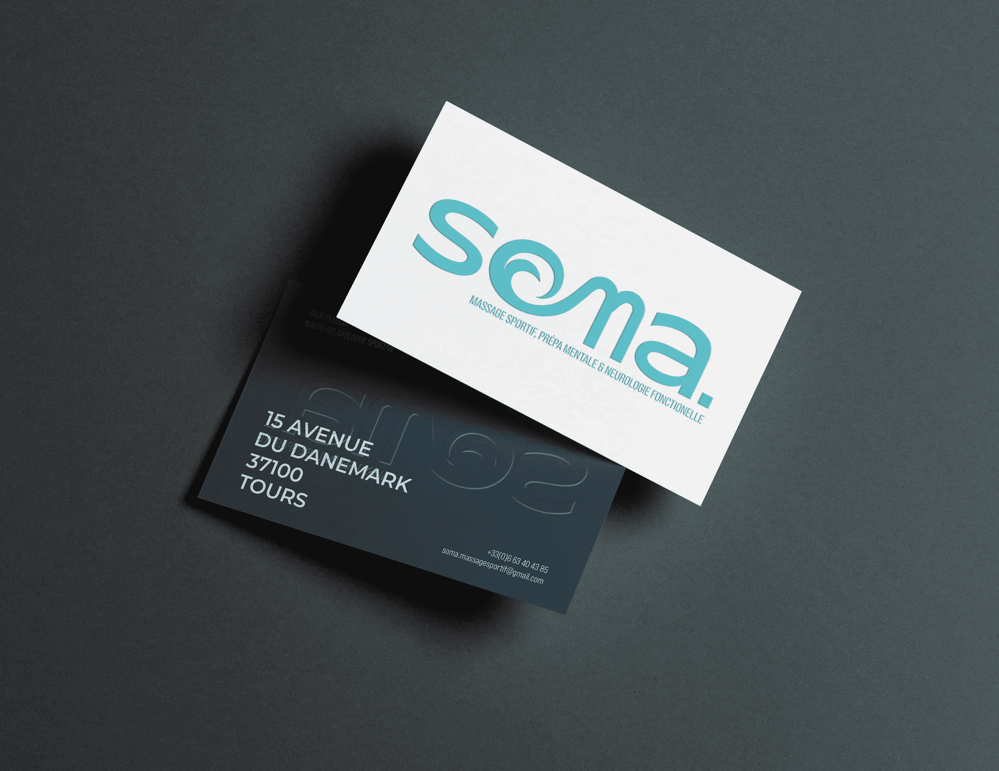 Minimalist abstract image of a stylized turquoise hand gesture on a dark background