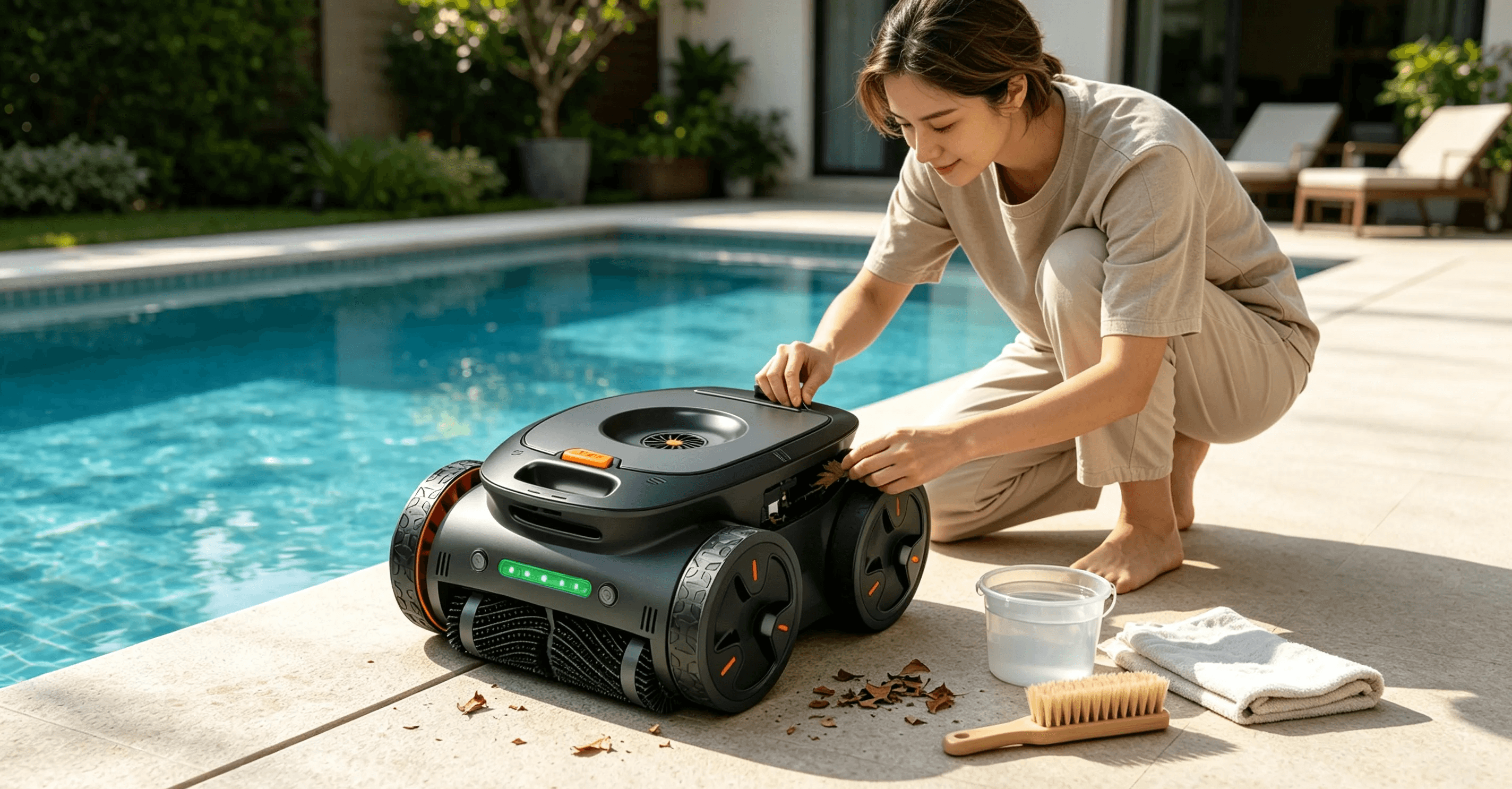 Cleaning a robotic pool cleaner filter basket to remove collected pool debris