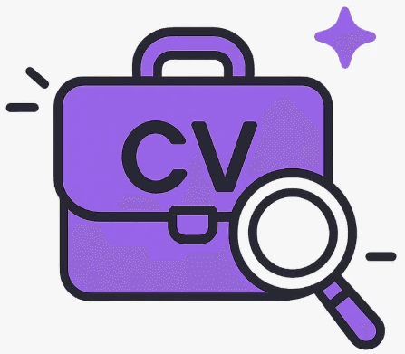 Icône recrutement IA - Mallette violette CV avec loupe tri automatique candidatures