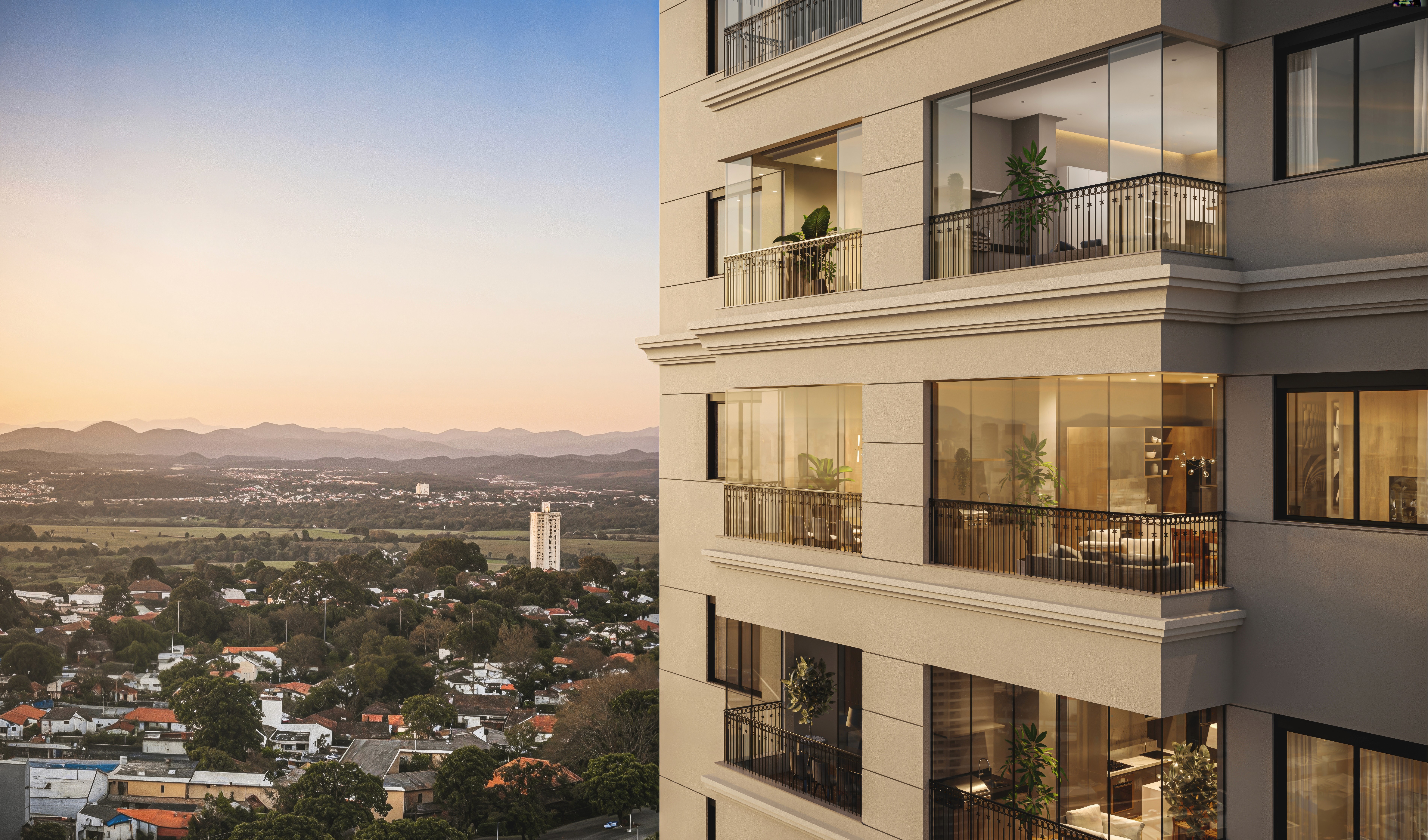 Curved modern skyscraper against a clear blue sky.