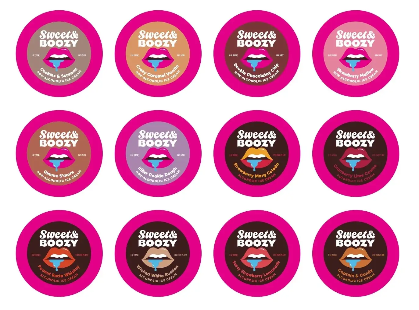 Sweet & Boozy ice cream packaging flat design cap designs top