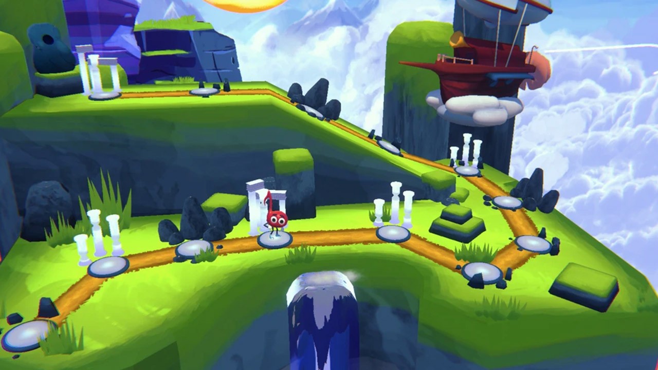 Child playing real acoustic guitar with digital music app interface showing real-time feedback