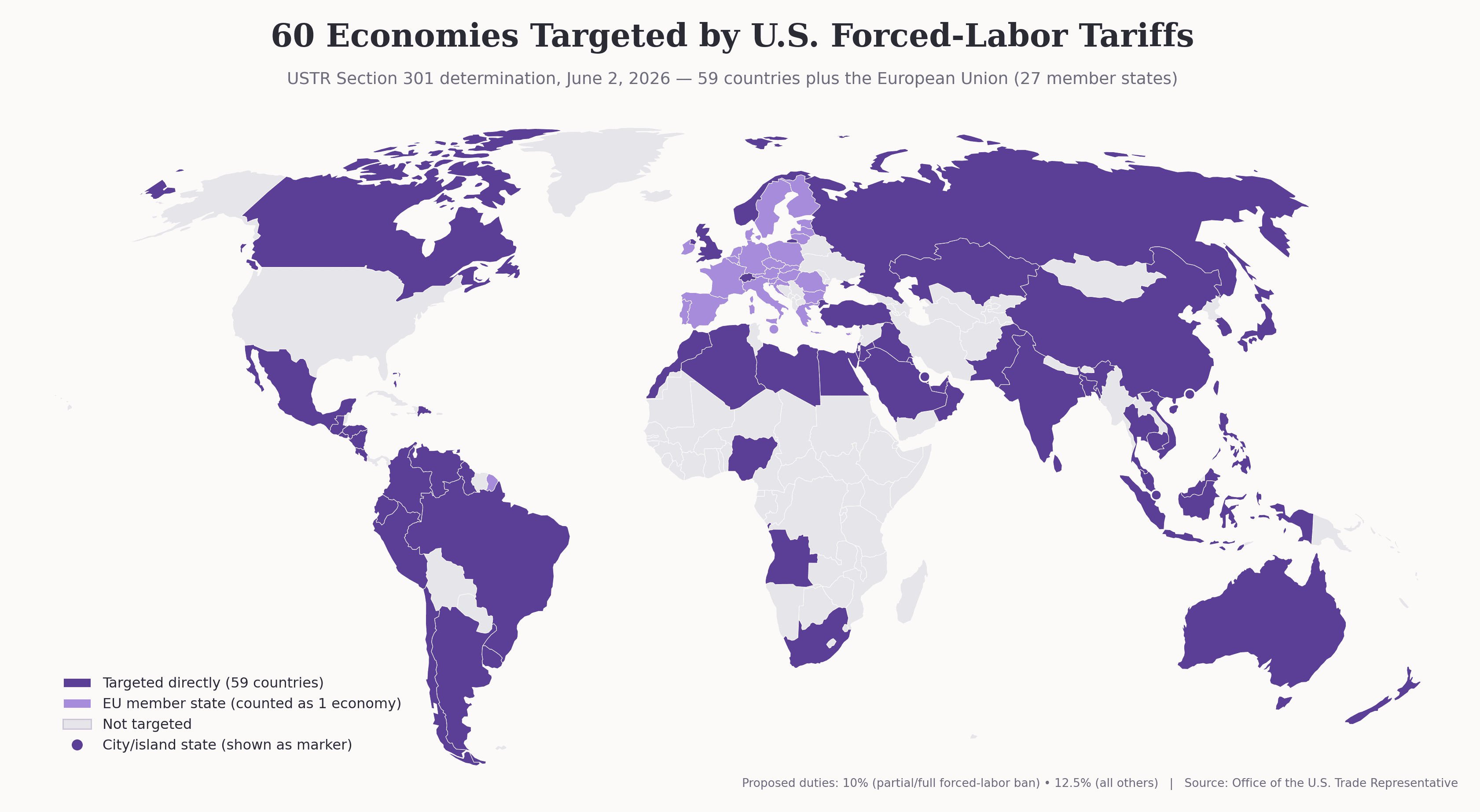 Map of countries singled out for weak forced labor enforcement by Sourcemap