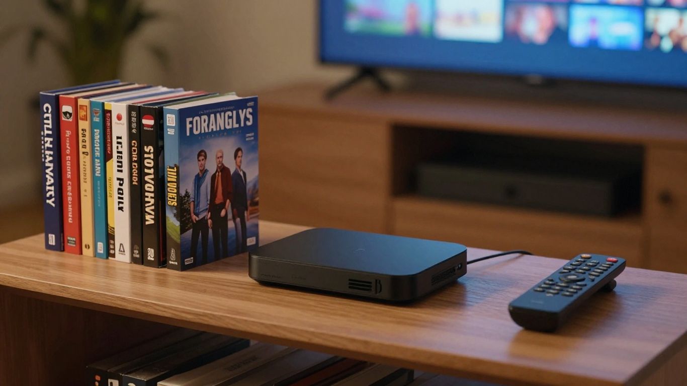 Home entertainment setup with boxed television seasons