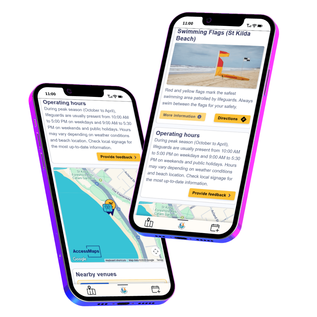 Two smart phones displaying information about an amenity
