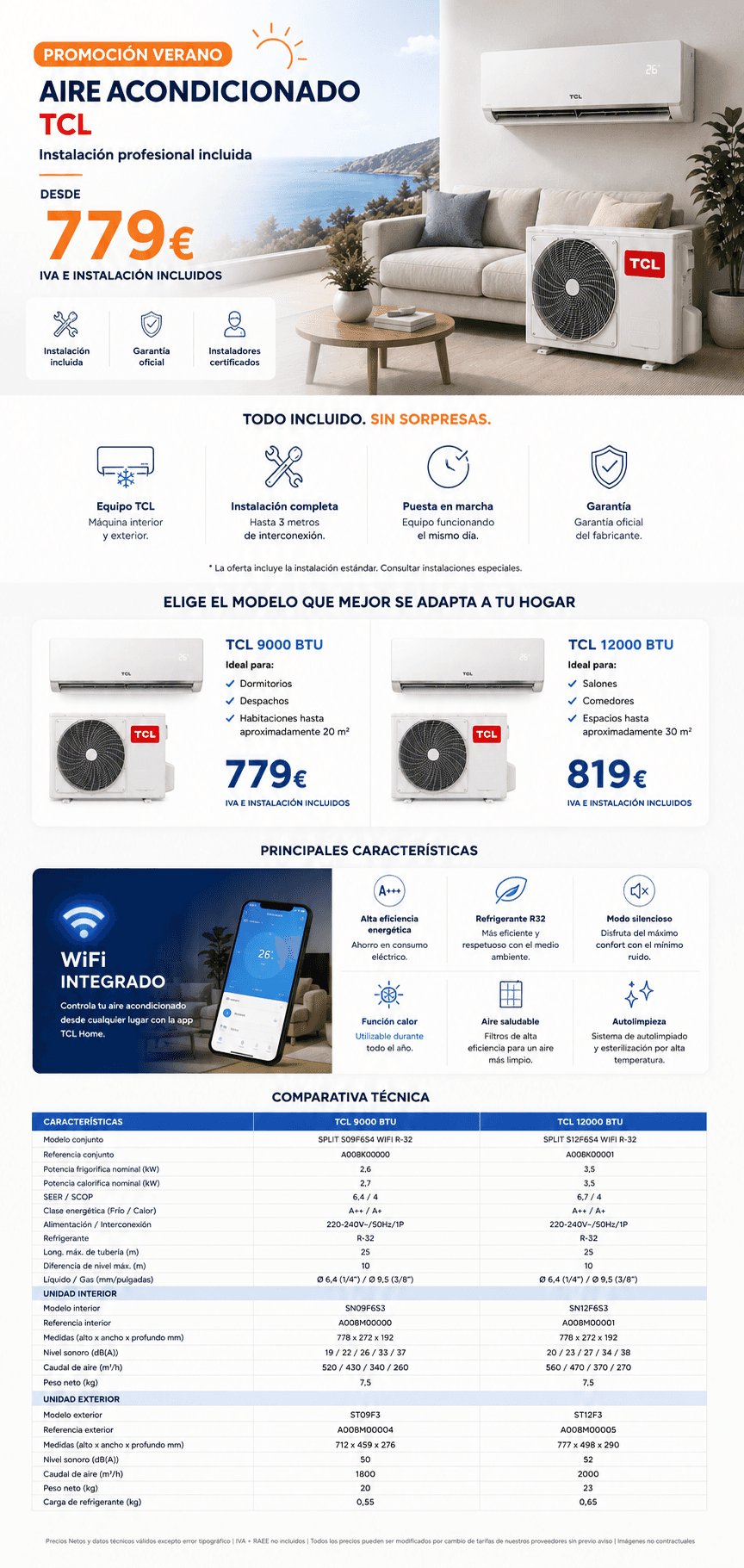 Oferta verano TCL: aire acondicionado desde 779 euros con instalación incluida