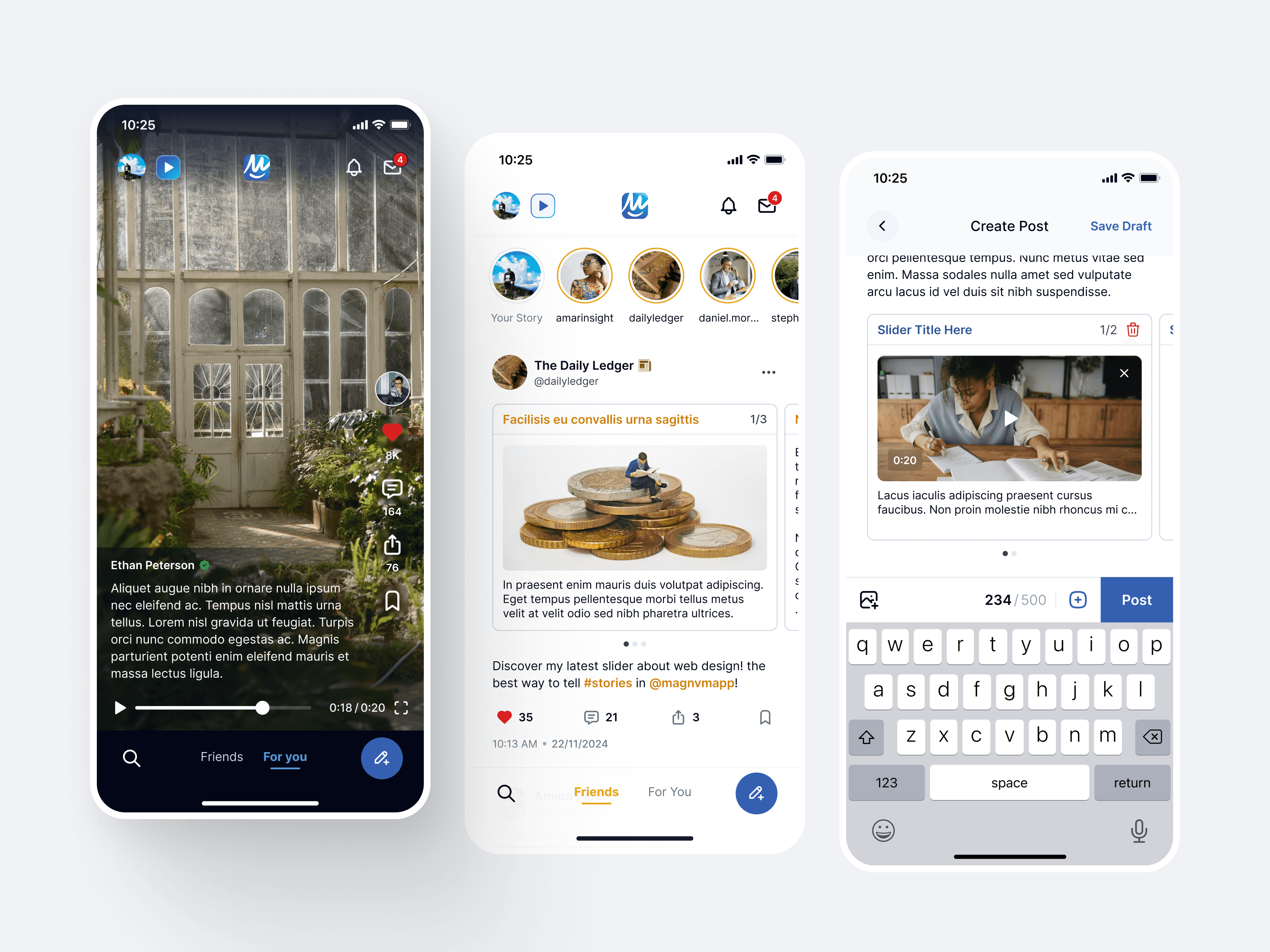 Social media community mobile app in two feeds – Magnvm City Stories
