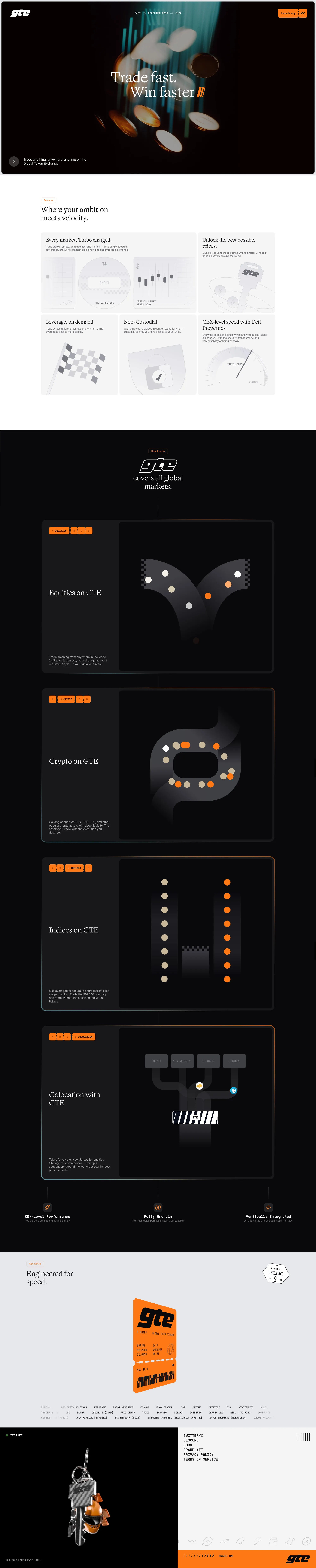 GTE - The Internet Exchange landing page screenshot showcasing Finance and Tech design