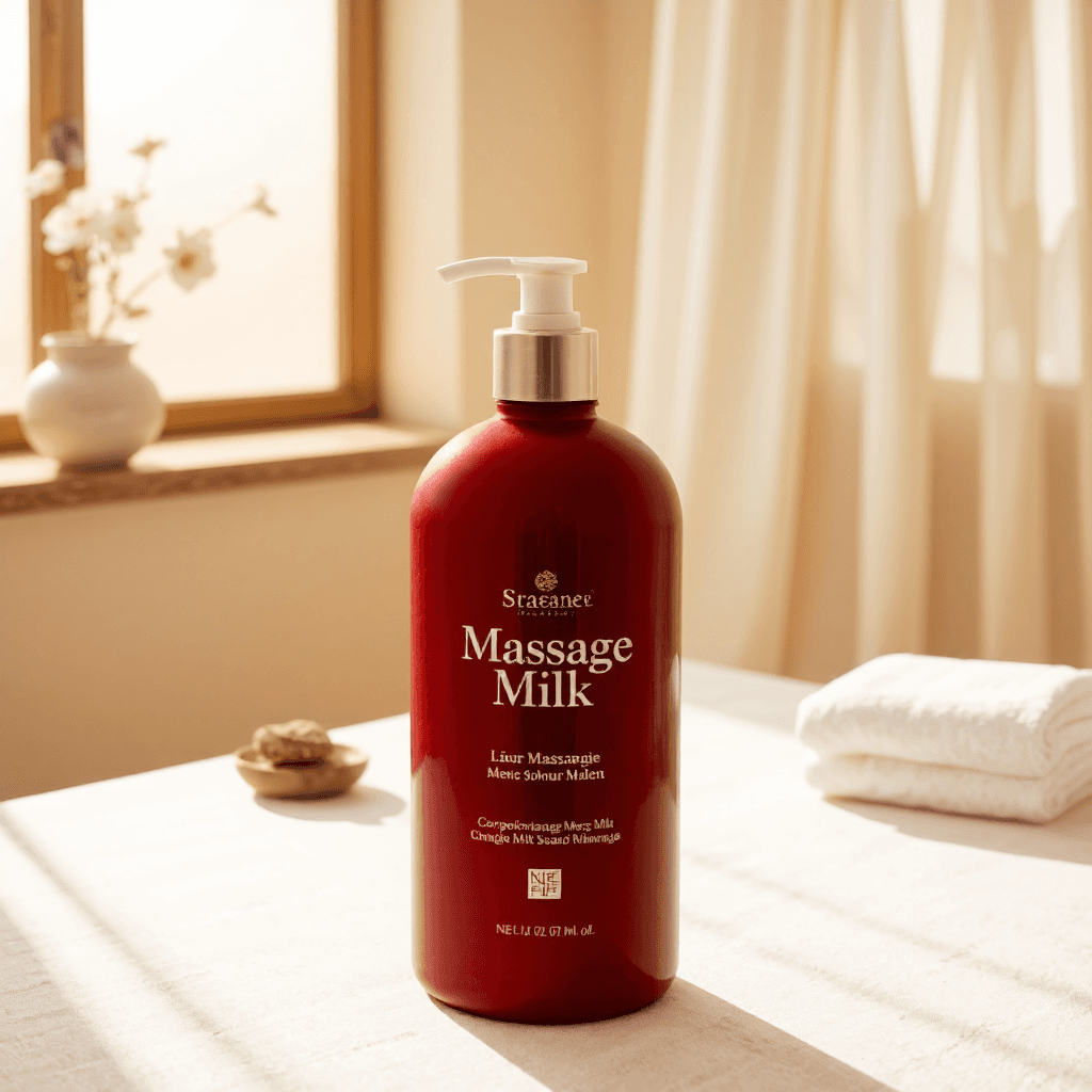 product photography of a bottle of massage milk